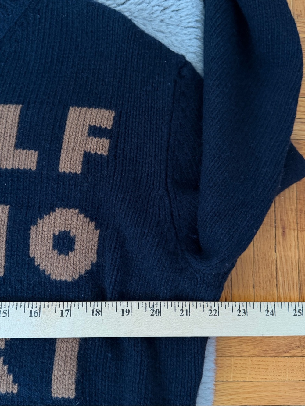 MAISON KITSUNE  Wool Blend Logo Letter Crewneck Sweater Navy Brown Size M - Picture 6 of 6